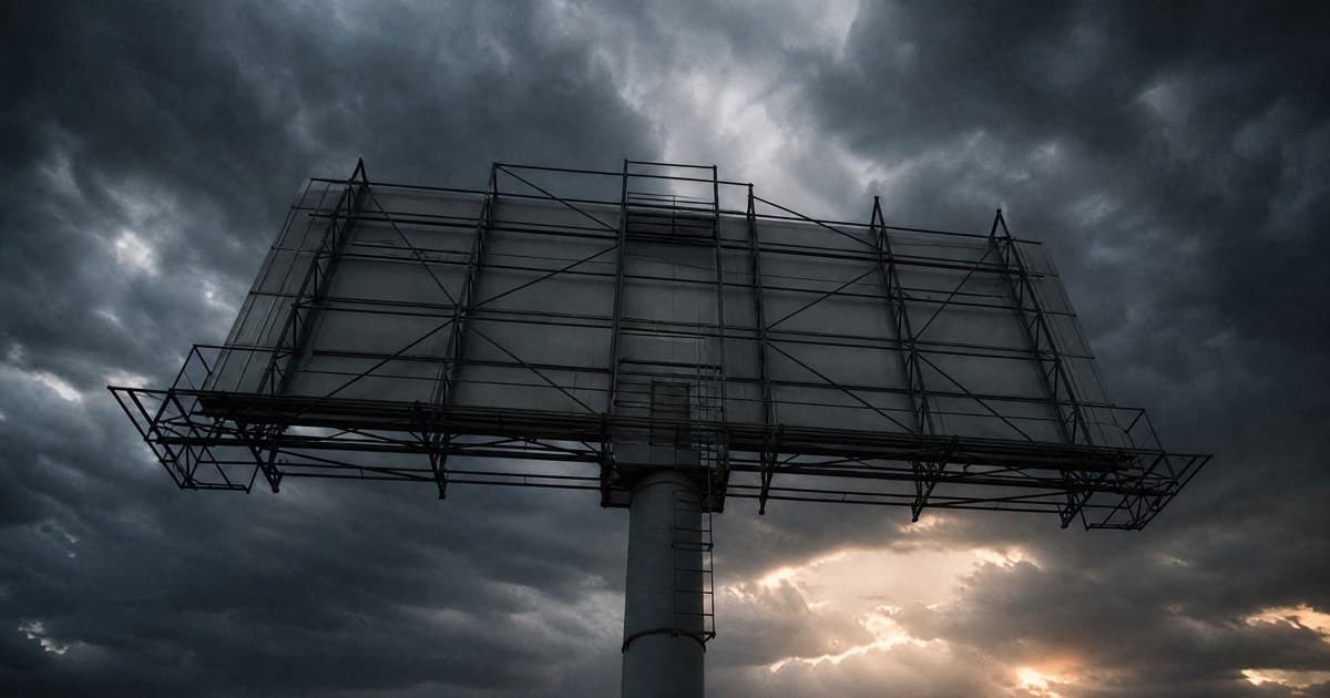 Estructura metálica de un espectacular vacío bajo un cielo de tormenta.